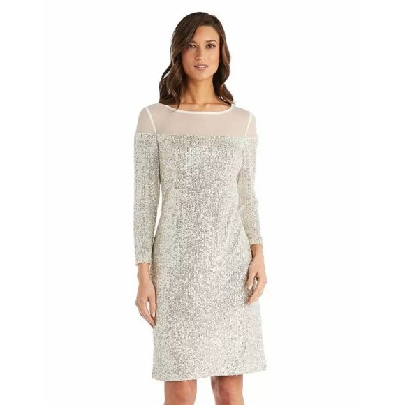 R& M Richards Petite illusion trim sequins dress size 10 P - Picture 1 of 8